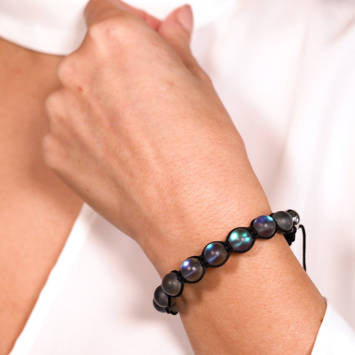 Noir | Gris | Argent | Bracelet Charmballa Verre Sirène